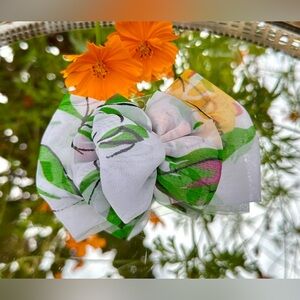 1980's Palm Garden Tropical Organza Hair Bow French Barrette